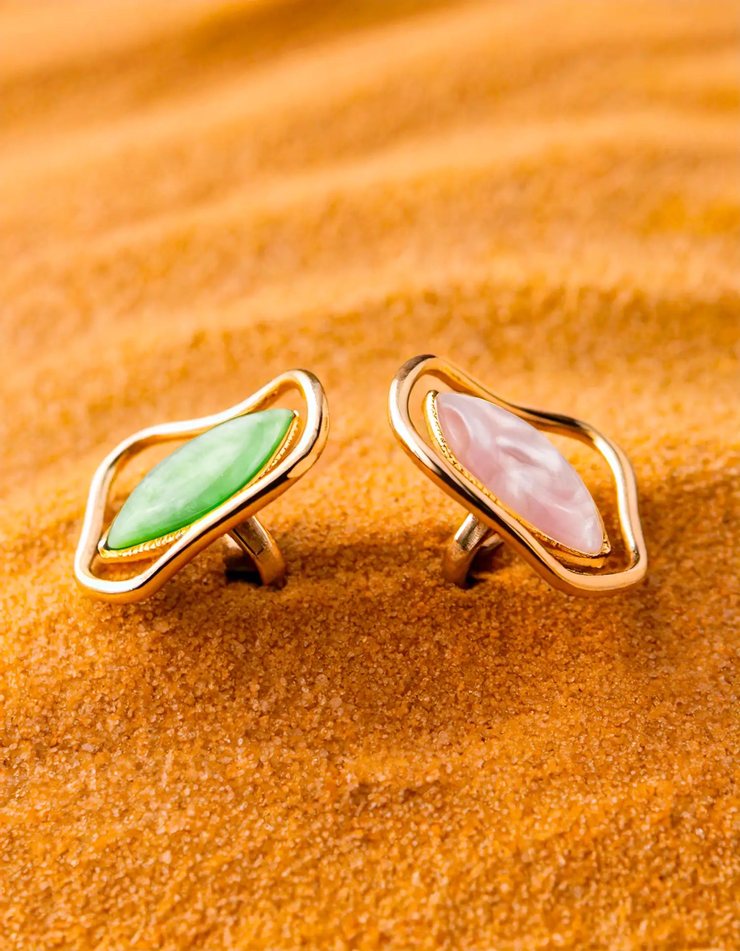 Bague Marianna vert et rose sur le sable - Baciami bijoux - bijoux en acier inoxydable pour femme
